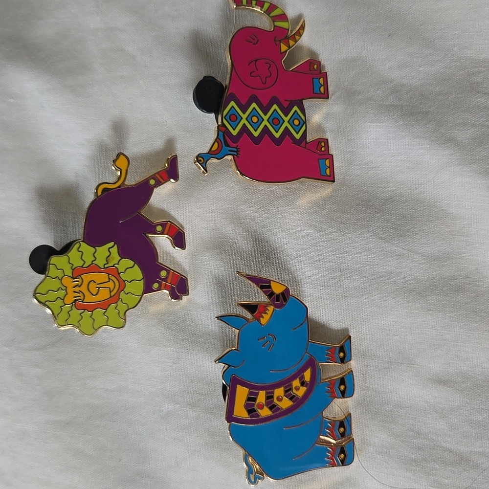 Disney Whimsical Rhino, Lion, Elephant Pins